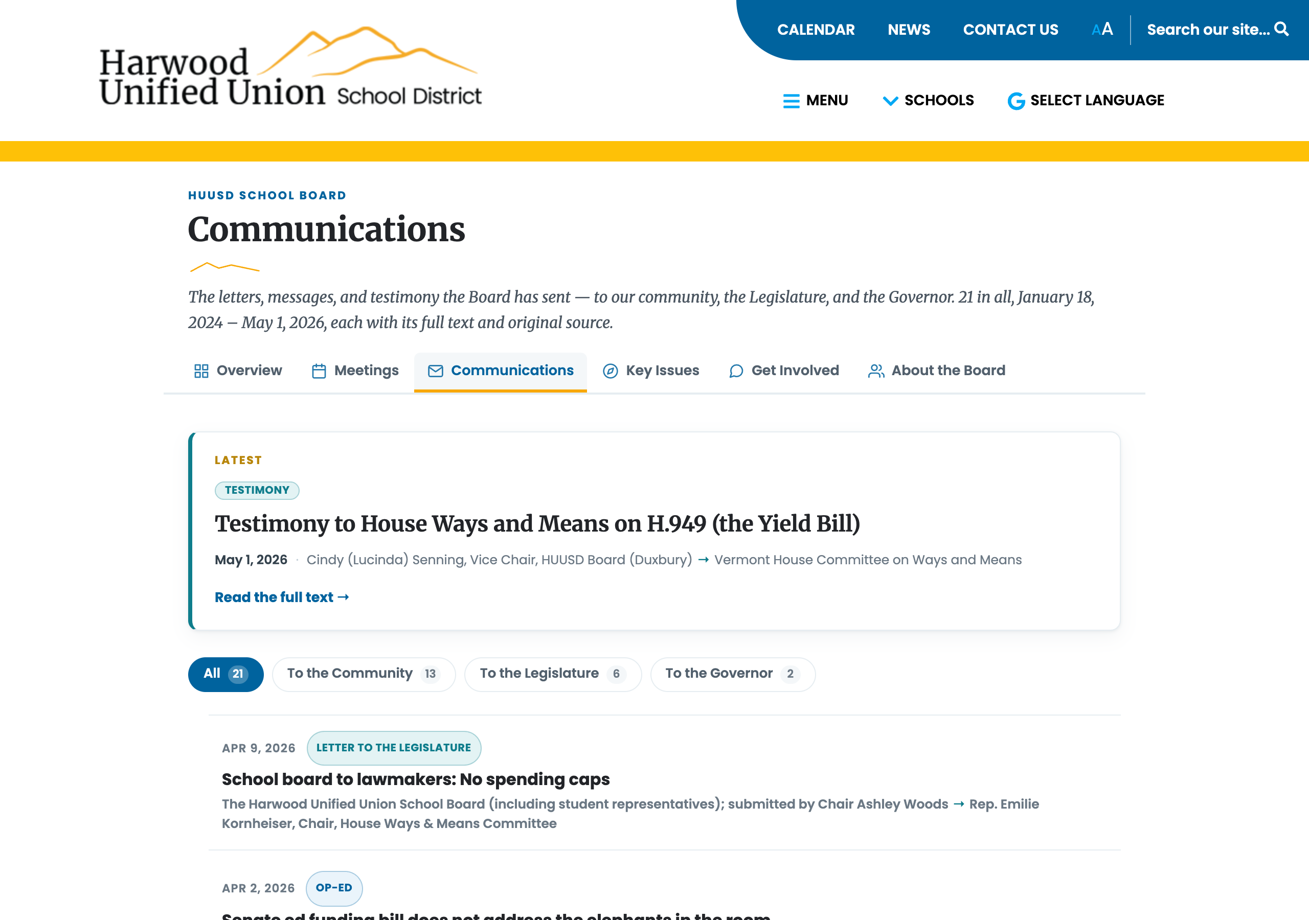 Communications: 21 letters and testimony with filters